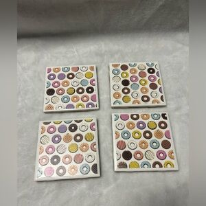 4 multicolor donut white square coasters set